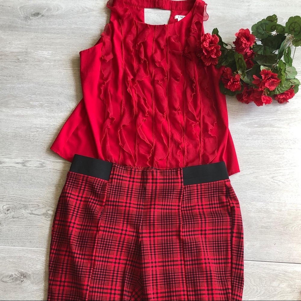 Red and black checkered stretchy dress pants